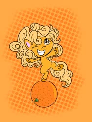 Size: 1536x2048 | Tagged: safe, artist:amynewblue, oc, oc only, oc:orange delight, earth pony, pony, g4.5, my little pony: pony life, commission, cute, food, fruit, fun, orange, solo