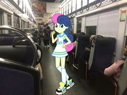 Size: 3264x2448 | Tagged: safe, artist:razethebeast, edit, editor:topsangtheman, bon bon, sweetie drops, human, equestria girls, g4, equestria girls in real life, high res, irl, japan, japanese, looking at you, photo, train