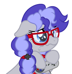 Size: 3433x3549 | Tagged: artist needed, safe, artist:rioshi, artist:starshade, oc, oc only, oc:cinnabyte, earth pony, pony, adorkable, bandana, blushing, cinnabetes, controller, crying, cute, dork, ear blush, female, glasses, high res, mare, meganekko, pigtails, sad, simple background, solo, transparent background