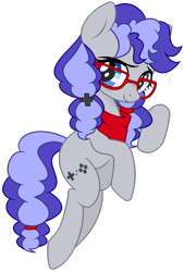Size: 732x1080 | Tagged: artist needed, safe, oc, oc only, oc:cinnabyte, earth pony, pony, adorkable, bandana, cinnabetes, cute, dork, female, glasses, mare, meganekko, pigtails, simple background, smiling, solo, transparent background