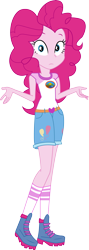 Size: 3354x9458 | Tagged: safe, artist:marcorulezzz, pinkie pie, human, equestria girls, g4, my little pony equestria girls: legend of everfree, absurd resolution, beautiful, belt, blue eyes, boots, camp everfree outfits, clothes, denim shorts, female, legs, looking at you, pink hair, pink skin, sexy, shirt, shoes, shorts, shrug, simple background, socks, solo, t-shirt, tomboy, transparent background, vector