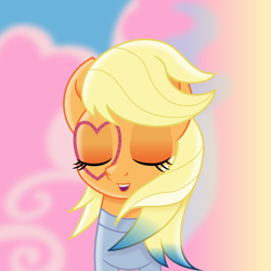 Size: 900x900 | Tagged: safe, artist:cloudy glow, applejack, earth pony, pony, g4, bust, eyes closed, eyeshadow, female, gradient mane, heart, lover, makeup, mare, singing, solo, taylor swift