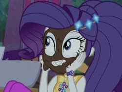 Size: 514x386 | Tagged: safe, screencap, rarity, equestria girls, g4, inclement leather, cropped, female, inclement leather: applejack, mud mask, rain, solo