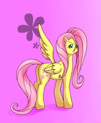 Size: 2081x2549 | Tagged: safe, artist:manhunterj, fluttershy, pony, g4, 2011, angry, female, flower, high res, one wing out, simple background, solo, wings