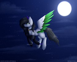 Size: 3729x2987 | Tagged: safe, artist:sparkie45, oc, oc only, oc:flower draw, pegasus, pony, female, flying, high res, mare, moon, night, solo