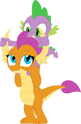 Size: 2336x3571 | Tagged: safe, artist:porygon2z, smolder, spike, dragon, g4, dragons riding dragons, female, high res, male, riding, simple background, spike riding smolder, transparent background, vector