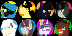 Size: 8000x4000 | Tagged: safe, artist:euspuche, oc, oc:lactis, oc:neo, oc:pan, oc:potasio, oc:sun burns, oc:trèble, oc:zalam, alicorn, bat pony, demon, earth pony, griffon, pegasus, pony, robot, bust, lineless, portrait