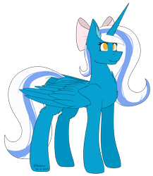 Size: 4104x4734 | Tagged: safe, artist:aritina, oc, oc only, oc:fleurbelle, alicorn, pony, adorabelle, adorable face, alicorn oc, bow, chest fluff, cute, ear fluff, female, hair bow, horn, leg fluff, looking up, mare, ribbon, simple background, smiling, smiling at you, solo, sweet, transparent background, yellow eyes