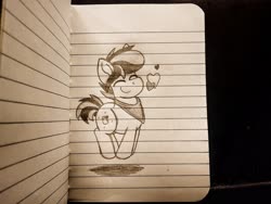 Size: 2560x1920 | Tagged: safe, artist:thebadbadger, oc, oc only, oc:hot pop, pony, heart, jumping, lined paper, solo, traditional art