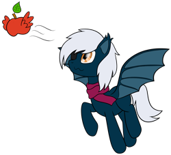Size: 1653x1503 | Tagged: safe, artist:cloudy95, oc, oc only, oc:patchy darkwing, bat pony, pony, apple, eyepatch, food, male, simple background, solo, stallion, transparent background