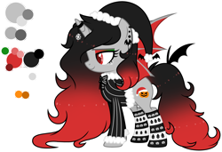 Size: 3420x2343 | Tagged: safe, artist:aestheticallylithi, artist:mint-light, oc, oc only, oc:merry mischief, alicorn, bat pony, bat pony alicorn, pony, alicorn oc, base used, bat pony oc, bat wings, bowtie, christmas, clothes, coat, ear piercing, earring, eyeshadow, female, freckles, halloween, hat, heart eyes, high res, holiday, horn, horn ring, jack-o-lantern, jewelry, makeup, mare, piercing, pumpkin, reference sheet, santa hat, simple background, snow, snowflake, snowman, socks, solo, striped socks, transparent background, wingding eyes, wings