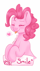Size: 720x1280 | Tagged: safe, artist:assa-chan, pinkie pie, earth pony, pony, g4, :p, bust, cute, diapinkes, eyes closed, female, heart, mare, pictogram, simple background, smiling, solo, speech bubble, text, tongue out, white background