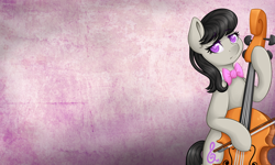 Size: 5000x3000 | Tagged: safe, artist:assa-chan, octavia melody, earth pony, pony, g4, bipedal, bow (instrument), cello, colored pupils, ear fluff, female, high res, hoof hold, looking at you, mare, musical instrument, purple background, simple background, solo, wallpaper