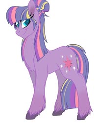 Size: 750x937 | Tagged: artist needed, source needed, safe, twilight sparkle, earth pony, pony, g4, earth pony twilight, female, g5 concept leak style, g5 concept leaks, hair bun, hooves, mare, redesign, simple background, smiling, twilight sparkle (g5 concept leak), unshorn fetlocks, white background