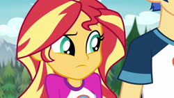 Size: 1920x1080 | Tagged: safe, screencap, flash sentry, sunset shimmer, human, equestria girls, g4, my little pony equestria girls: legend of everfree, camp everfree outfits, clothes, female, male, offscreen character