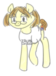 Size: 301x410 | Tagged: safe, artist:anonymous, earth pony, pony, 4chan, clothes, drawthread, female, glasses, mother, ponified, shirt, simple background, solo, t-shirt, white background