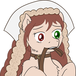 Size: 4509x4481 | Tagged: safe, alternate version, artist:poniidesu, earth pony, pony, 4chan, absurd resolution, anime, cheek fluff, chest fluff, clothes, collar, cute, desu, drawthread, ear fluff, female, green eyes, heterochromia, leash, mare, mouth hold, ponified, red eyes, rozen maiden, simple background, suiseiseki, transparent background