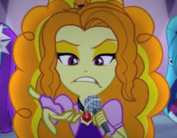 Size: 750x583 | Tagged: safe, edit, edited screencap, editor:shyinka, screencap, adagio dazzle, aria blaze, sonata dusk, equestria girls, g4, my little pony equestria girls: rainbow rocks, cropped, disguise, disguised siren, gem, inverted mouth, microphone, reaction image, siren gem, solo focus, the dazzlings, under our spell