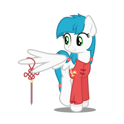 Size: 1969x1969 | Tagged: safe, artist:zylgchs, oc, oc only, oc:cynosura, pony, alternate hairstyle, chinese new year, clothes, simple background, solo, transparent background, vector, wing hold, wings
