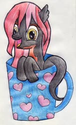 Size: 920x1500 | Tagged: safe, artist:melisareb, derpibooru exclusive, oc, oc only, oc:mave, alp-luachra, original species, badumsquish approved, bust, cute, heart, looking at you, mug, ocbetes, raised tail, solo, tail, traditional art, weapons-grade cute, wet mane