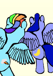 Size: 2893x4092 | Tagged: safe, artist:midnight_mare, rainbow dash, oc, oc:midnight mare, pegasus, pony, g4, female, male, mare, simple background, stallion