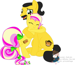 Size: 1200x1052 | Tagged: safe, artist:princeofrage, oc, oc only, oc:strawberry b!tchcake, earth pony, pony, duo, earth pony oc, father and child, father and daughter, father's day, female, male, simple background, transparent background, watermark