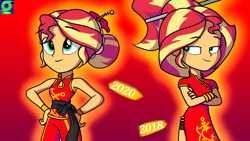 Size: 3840x2160 | Tagged: safe, artist:9987neondraws, sunset shimmer, equestria girls, g4, cheongsam, clothes, female, high res, solo