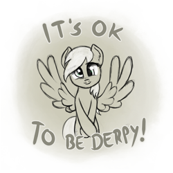 Size: 700x700 | Tagged: safe, artist:nimaru, derpy hooves, pegasus, pony, g4, cute, derpabetes, female, looking at you, mare, monochrome, positive ponies, simple background, solo, spread wings, wings