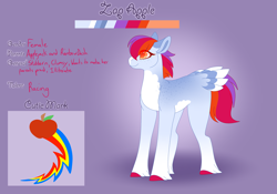 Size: 3500x2454 | Tagged: safe, artist:nobleclay, oc, oc only, oc:zap apple, earth pony, pony, female, high res, magical lesbian spawn, mare, offspring, parent:applejack, parent:rainbow dash, parents:appledash, reference sheet, solo, tail feathers