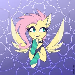 Size: 1300x1300 | Tagged: safe, artist:celes-969, fluttershy, pegasus, pony, equestria girls, g4, my little pony equestria girls: choose your own ending, the road less scheduled, the road less scheduled: fluttershy, alternate hairstyle, bust, choker, chokershy, clothes, ear piercing, equestria girls outfit, equestria girls ponified, eyeshadow, female, floating wings, flutterpunk, human pony fluttershy, makeup, mare, piercing, ponified, socks, solo, striped socks, wings