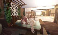 Size: 1713x1046 | Tagged: safe, artist:mxnxii, oc, oc only, oc:mun, pegasus, pony, bed, female, mare, prone, sleeping, solo, the sims 4