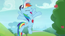 Size: 1920x1080 | Tagged: safe, screencap, rainbow dash, pegasus, pony, 2 4 6 greaaat, g4, arms wide open, coach rainbow dash, coaching cap, cute, dashabetes, eyes closed, female, flying, happy, mare, open mouth, rainbow dashs coaching whistle, solo, whistle, whistle necklace, wings