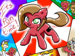 Size: 1024x768 | Tagged: safe, artist:harthric, oc, oc only, oc:lovelace, oc:marigold, oc:pun, earth pony, pony, ask pun, ask, chibi, female, heart eyes, mare, royal guard, solo focus, starry eyes, wingding eyes