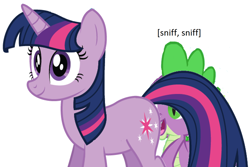 Size: 1262x844 | Tagged: artist needed, safe, edit, spike, twilight sparkle, dragon, pony, unicorn, g4, butt sniffing, female, male, mare, ship:twispike, shipping, straight