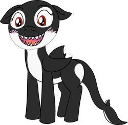 Size: 2282x2231 | Tagged: safe, artist:poniidesu, oc, oc only, orca, orca pony, original species, female, grin, high res, looking at you, maw, open mouth, red eyes, sharp teeth, simple background, smiling, solo, teeth, transparent background