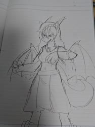 Size: 1080x1440 | Tagged: safe, artist:omegapony16, oc, oc only, oc:oriponi, dragon, anthro, digitigrade anthro, clothes, dragon oc, dragoness, female, irl, lineart, lined paper, photo, solo, traditional art