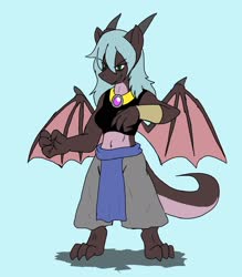 Size: 1797x2048 | Tagged: safe, alternate version, artist:omegapony16, oc, oc only, oc:oriponi, dragon, anthro, digitigrade anthro, bracelet, clothes, colored, dragon oc, dragoness, female, jewelry, necklace, simple background, solo