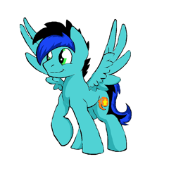 Size: 880x856 | Tagged: safe, artist:lucas_gaxiola, oc, oc only, pegasus, pony, male, pegasus oc, raised hoof, simple background, smiling, solo, spread wings, stallion, white background, wings