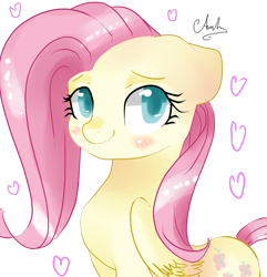 Size: 1024x1062 | Tagged: safe, artist:latia122, fluttershy, pegasus, pony, g4, blushing, colored pupils, cute, female, floppy ears, heart, mare, shyabetes, simple background, smiling, solo, transparent background