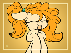 Size: 2560x1920 | Tagged: dead source, safe, artist:php142, pear butter, earth pony, pony, g4, eyes closed, female, gradient background, mare, ponytail, solo, tongue out