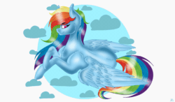 Size: 1308x763 | Tagged: safe, artist:meadowbelle2, rainbow dash, pegasus, pony, g4, animated, blinking, chest fluff, female, gif, lying, mare, prone, solo, spread wings, wings