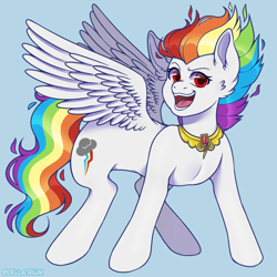 Size: 1080x1080 | Tagged: safe, artist:delliumz, rainbow dash, pegasus, pony, g4, awesome, badass, element of loyalty, female, mare, smiling, spread wings, super rainbow dash, wings