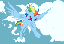 Size: 2949x2033 | Tagged: safe, artist:grinning-alex, rainbow dash, pegasus, pony, badass, cloud, epic, female, flying, mare, sky, spread wings, wings
