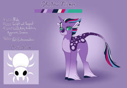 Size: 3500x2454 | Tagged: safe, artist:nobleclay, oc, oc only, oc:shadow flicker, pony, unicorn, high res, magical lesbian spawn, male, offspring, parent:tempest shadow, parent:twilight sparkle, parents:tempestlight, reference sheet, solo, stallion