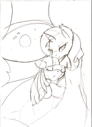 Size: 731x1005 | Tagged: safe, artist:droll3, trixie, twilight sparkle, vampire, g4, female, lesbian, ship:twixie, shipping, sketch