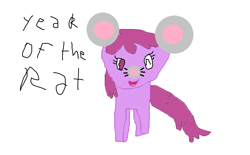 Size: 1074x667 | Tagged: safe, artist:1126jewel5, berry punch, berryshine, earth pony, mouse, pony, g4, 1000 hours in ms paint, female, no pupils, one eye closed, open mouth, purple eyes, quality, simple background, solo, text, white background, wink, winking at you, year of the rat