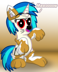 Size: 2670x3300 | Tagged: safe, artist:agkandphotomaker2000, dj pon-3, vinyl scratch, pony, unicorn, g4, animal costume, cat costume, clothes, costume, female, high res, meow, painted nose, paws, solo, wrong eye color