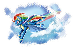 Size: 3000x2000 | Tagged: safe, artist:wolfchen999, rainbow dash, pegasus, pony, g4, clothes, female, flying, high res, mare, simple background, solo, spread wings, transparent background, uniform, wings, wonderbolts uniform