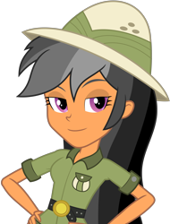 Size: 6415x8458 | Tagged: safe, artist:pink1ejack, edit, editor:slayerbvc, vector edit, chestnut magnifico, daring do, equestria girls, g4, absurd resolution, clothes, female, hat, looking at you, no makeup edit, pith helmet, shirt, simple background, solo, transparent background, vector