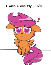 Size: 1080x1367 | Tagged: safe, scootaloo, pegasus, pony, g4, female, filly, grammar error, sad, scootaloo can't fly, scootasad, solo